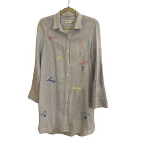 Vineyard Vines 100% linen embroidered beach cover / blouse striped sz 6